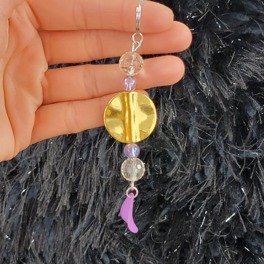 Beaded Charm Key Chain with Gold Disc and Purple Accent